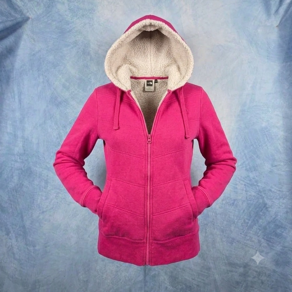 The North Face Pink Fleece Lined Full Zip Hoodie Womens Medium Chevron Stitch